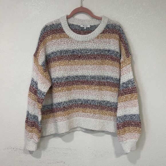 Madewell Striped Pullover Sweater Sz XL  Knit Crew Neck Rainbow Cozy Retro - Picture 3 of 11